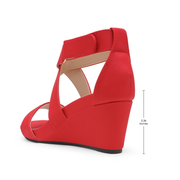 Elastic Ankle Strap Wedge Sandals - RED NUBUCK - 3
